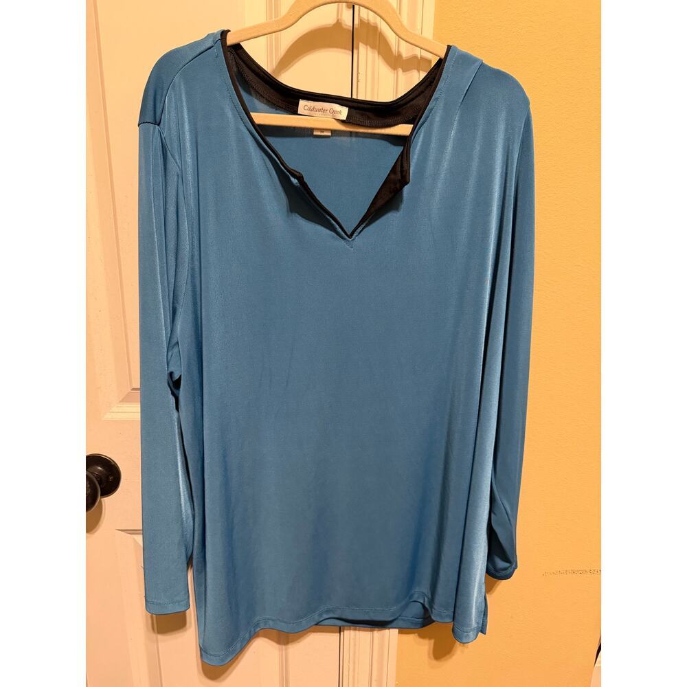 Coldwater Creek Teal Blue Long Sleeve V-Neck Shirt Plus Size 3X